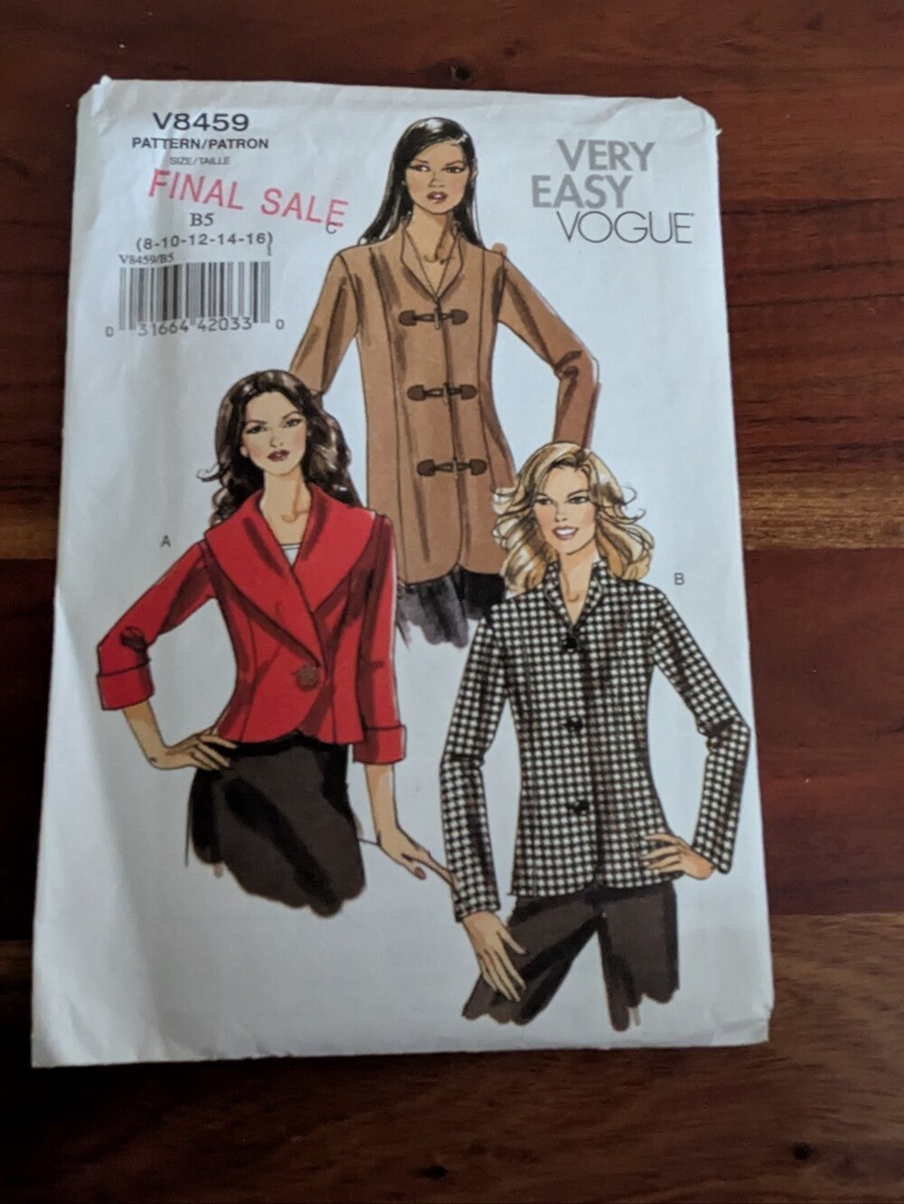 Very Easy Vogue Pattern V8459 Misses' Jacket in 3 Variations - Unused